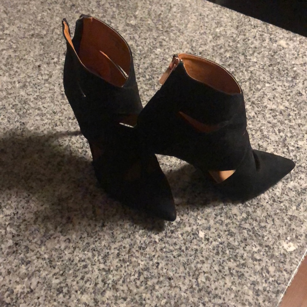 Black suede closed toe stilettos